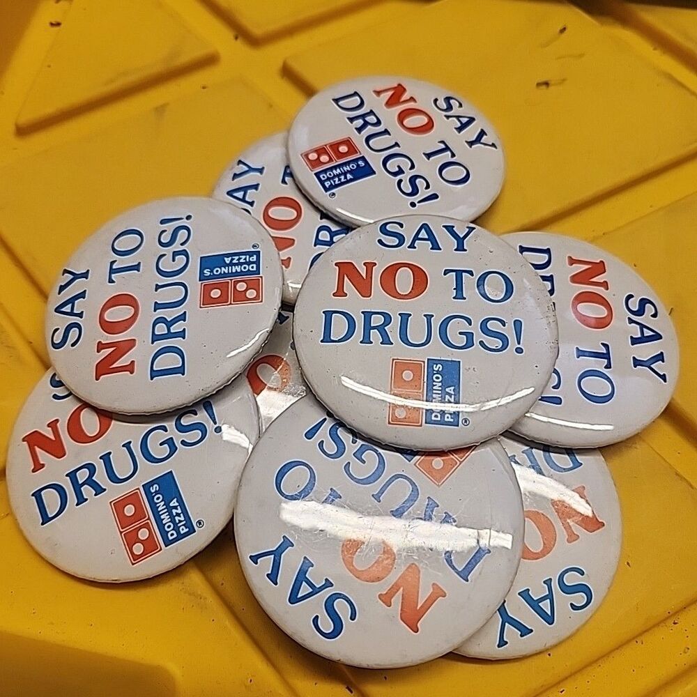 Vintage “Say No To Drugs!” 2.5" Circle DOMINOS PIZZA Pinback Button RARE 1980's